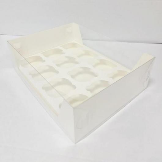 Коробка на 12 капкейков белая с пластиковой крышкой, 31х23,5х9,5 см