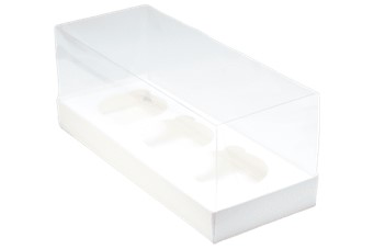Коробка на 3 капкейка белая с пластиковой крышкой, 25х10х10 см