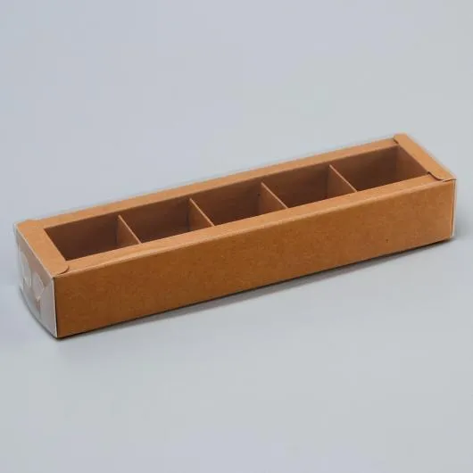 Коробка для конфет крафт с пластиковой крышкой 22*5,5*3,5 см (5)